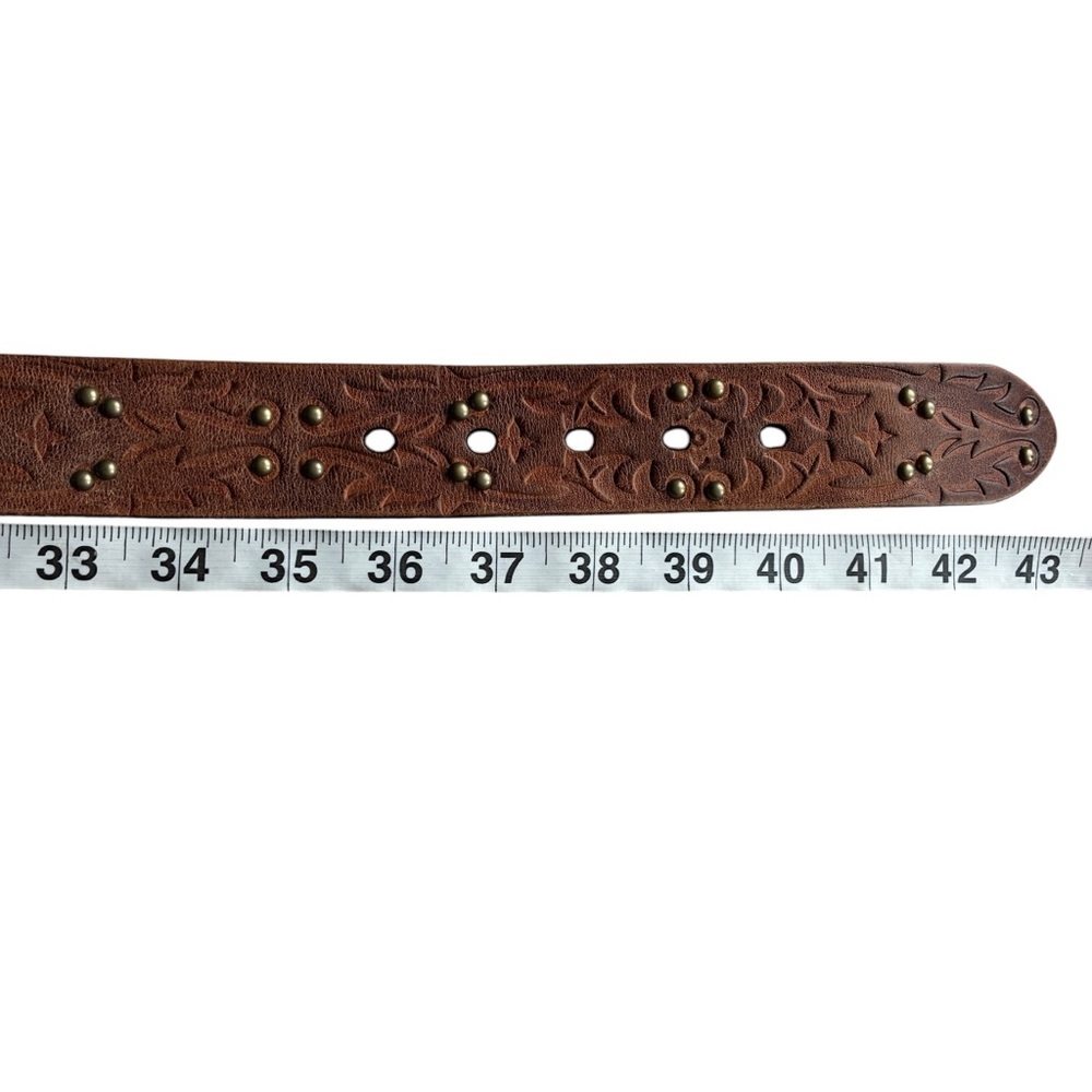 Honest By Brighton Tooled Leather Studded Belt Brown - Picture 9 of 11